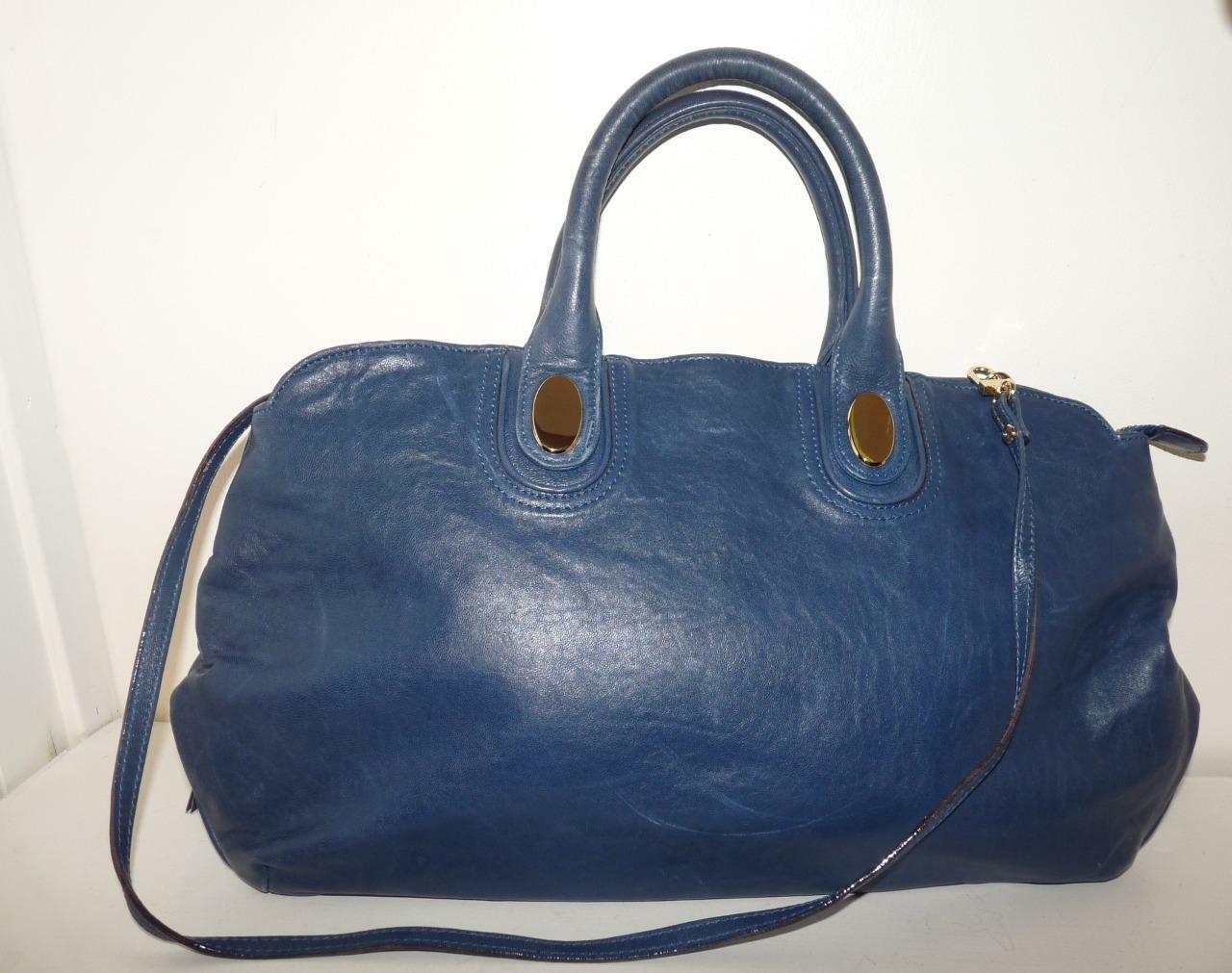 Tre Vero Beautiful Blue Leather 2 Way Carry Purse - image 9
