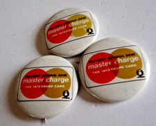 3 Vintage Advertising Pinback Buttons Early days of Mastercard master Charge