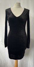H&M Black Velour Bodycon Dress Size Small Long Sleeve