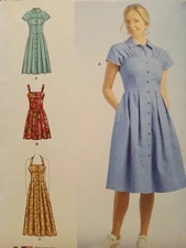 Button Front Gathered Bust Bodice Summer Dress Sewing Pattern S9742 Halter Dress