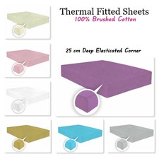 Image of 100% Brushed Cotton Fitted Sheets 25cm Deep Flannelette Thermal & Warm Bed Sheet