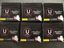 6 x 16 Pads U by Kotex CleanWear Ultra Thin with Wing Regular 100% Leak free