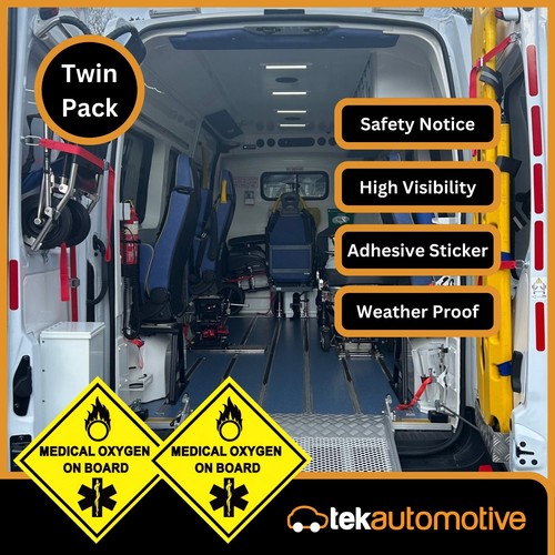 Medical Oxygen On Board Car Sticker Twin Pack 10x10cm Durable High Visibility - Picture 2 of 7