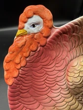 Vintage Bright Otagiri Turkey Thanksgiving Platter Dish. 14x 10.5, Bottom Chip