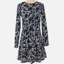 Simply Vera Wang long sleeve blue black and white print dress size small NWOT