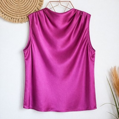 RAILS NEW Kaleen Fuchsia Radiance Ruched Funnel Neck Satin Top SZ XXL Old Money