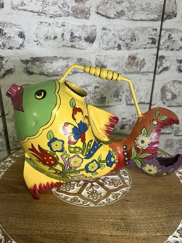 April Cornell for AMICI Colorful Fish Watering Can Metal Hand Painted Vintage