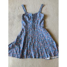 Flynn Skye Women's M Floral Print Mini Dress Lace Up Front Summer Made in USA