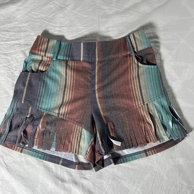 Crazy Train Clothing Women s medium Pocket Western Striped Shorts Cowboy Fringe