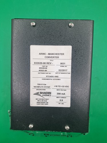 833520-00 Shadin Avionics ARINC-Manchester Converter (+18 to +33 VDC)- Pre Owned