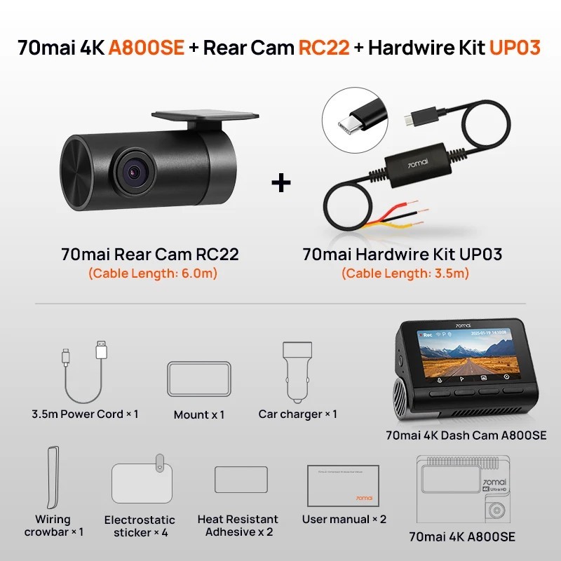 70mai A800SE 4K Dual-Channel Dash Cam 24H Parking, HDR