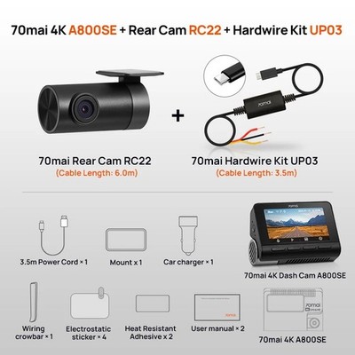 70mai A800SE 4K Dual-Channel Dash Cam 24H Parking, HDR