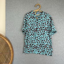 Budgy Smuggler Top Shirt Short Sleeve Button Up Blue Red Leopard Animal Print
