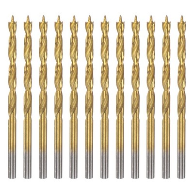 12pcs Brad Point Drill Bits 3mm(1/8'') Dia HSS4241 Twist Drill Golden