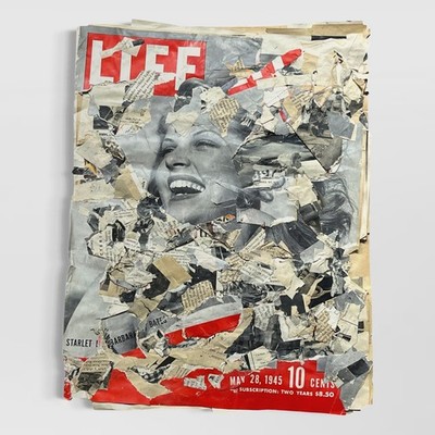Original Mixed Media Abstract Art Collage 11x14 ''1945 May 28 Life Magazine''