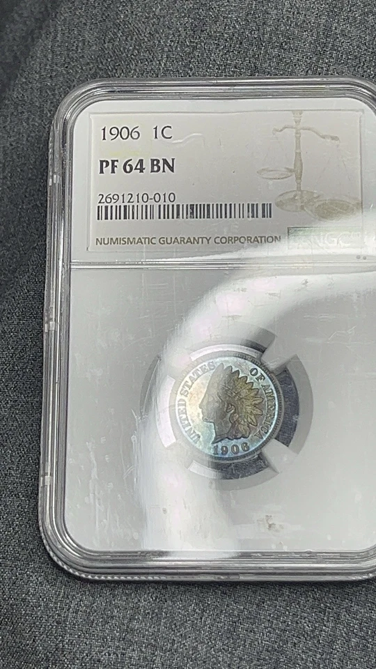 1906 Proof Indian Head Cent 1c NGC PF64 BN Monster Toned Incredible Blue Mirror - Image 4 of 4