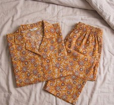 Indian Cotton White Hand Block Floral Print PJ Set Women's Sleepwear Night Suit