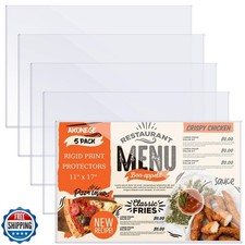 5Pcs 11" x 17" Rigid Print Protectors Hard Plastic Sleeves for Prints, Menu C