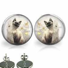 Sweet Siamese Kitty Cat Girls Stud Earrings Hypoallergenic Cat Lovers Jewelry