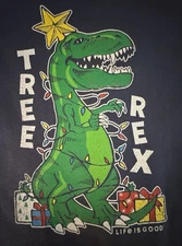 LIFE IS GOOD Crusher Christmas (Tree Rex)  Blue Long Sleeve Tee Kids S/7 NWOT