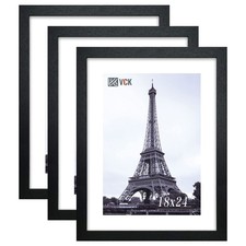VCK 18x24 Poster Frames 3 Pack Black MDF Wood and Polished Plexiglass Frame,D...
