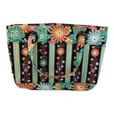 Vera Bradley teal orange brown garden flowers shoulder bag tote purse 14 x 10