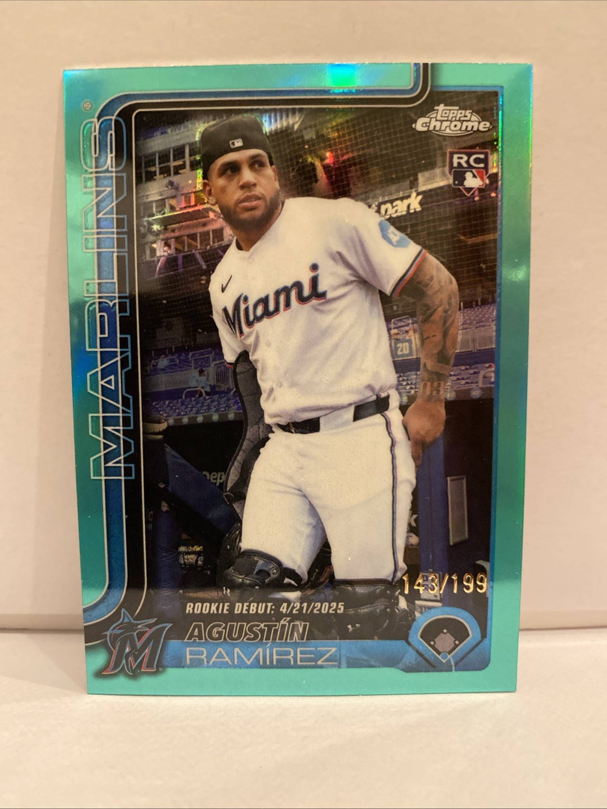 2025 Topps Chrome Update Agustin Ramirez #USC38 Aqua Rookie Debut /199 RC