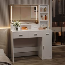 Vanity Desk with Mirror and LED Lights Makeup Table w/ 5 Drawers Dressing Table