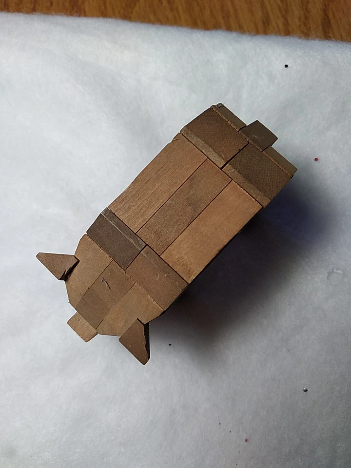 3 KUMIKI WOOD INTERLOCKING PUZZLES. 4”, VINTAGE Mackinaw Mi. Elephant, Pig, Ship - Image 3 of 4