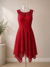 Meetjen Red Lace Handkerchief Hem Dress XL Sleeveless Fit & Flare Cocktail Dress