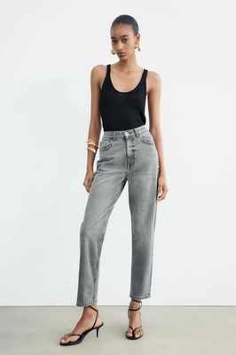 Zara Damen Grau High Waist Straight Leg Mom Jeans Casual Style Größe - W32, M/L