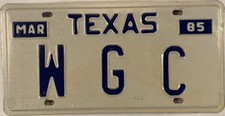 Vanity WGC license plate Walter Wallace Wayne Wade William Will Wesley Warren TX