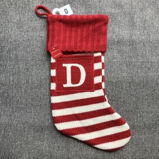 Wondershop Target Knit Striped Monogram Christmas Stocking Red White Letter D
