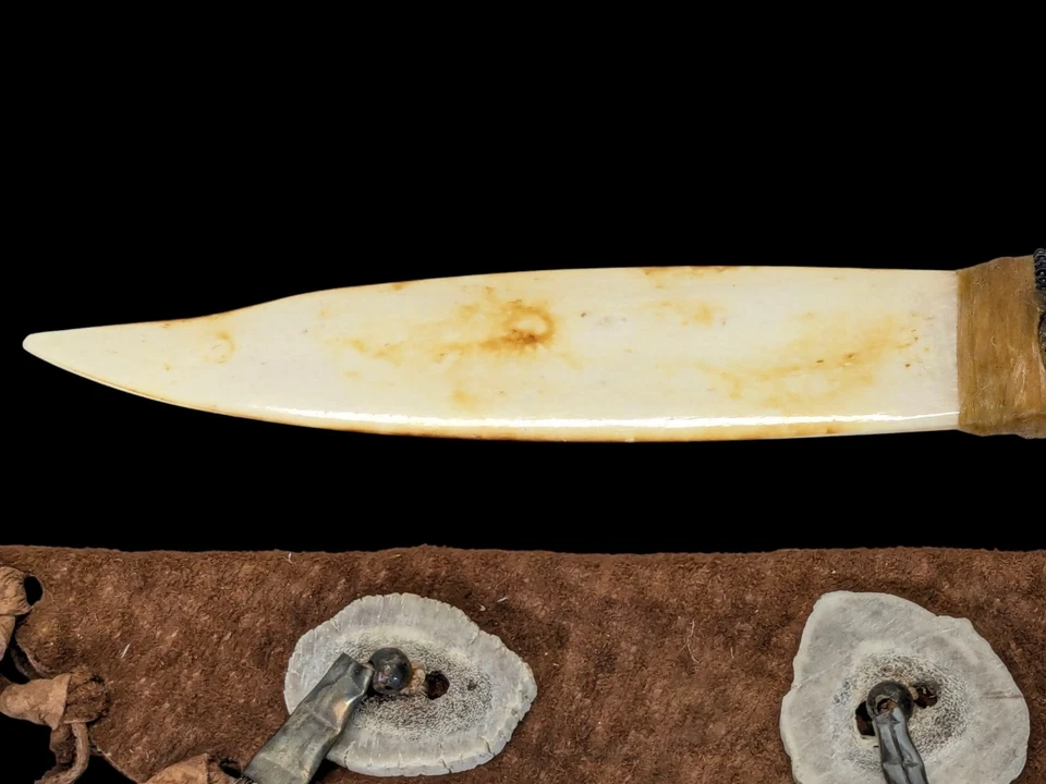 Cuchillo de hueso hecho a mano indio navajo nativo americano con funda de cuero para astas Foto 2 de 4