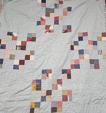 VTG Nine Block Patriotic Scrap Handmade Quilt EUC Patchwork 58x68 Estate Find
