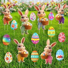 16PCS Easter Yard Outdoor Decorations- Easter Bunny Eggs Yard Signs Decoration