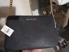 Michael Kors Jet Set Travel Black Crossbody Bag Gold Chain Strap Designer