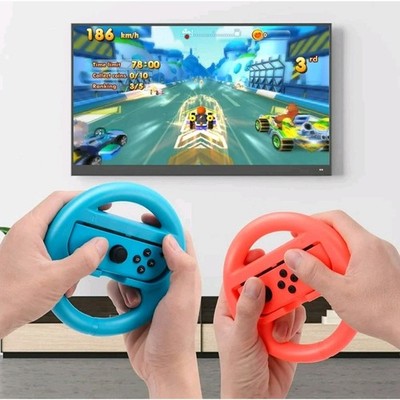 2 Pc Set Pack Steering Wheel for Nintendo Switch Joy-Con Blue Red Press Play