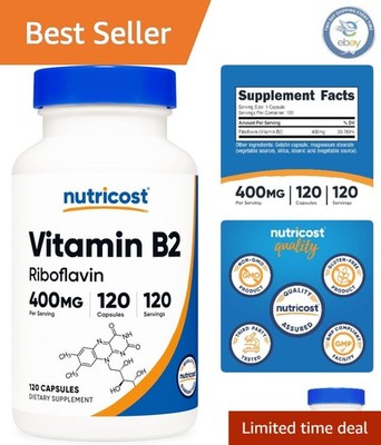 Vitamin B2 400mg 120 Capsules - Supports Energy & Healthy Skin, Non-GMO