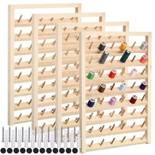 4 Pieces 48 Spool Wooden Thread Holder Wall Mounted Thread Rack with Hanging ...