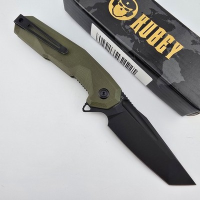 Kubey Carve Nest Folding Knife OD Green G10 D2 Blackwash Tanto Liner Lock KB237