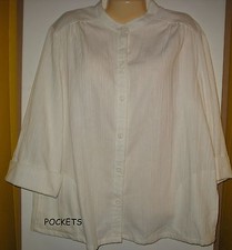 Button Front - White Krinkle Cotton Blend Fabric - Lightweight Jacket - 42