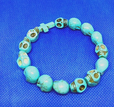 SKULL BRACELET TURQUOISE RESIN BEADS ADJUSTABLE-PULSERA DE CALAVERA