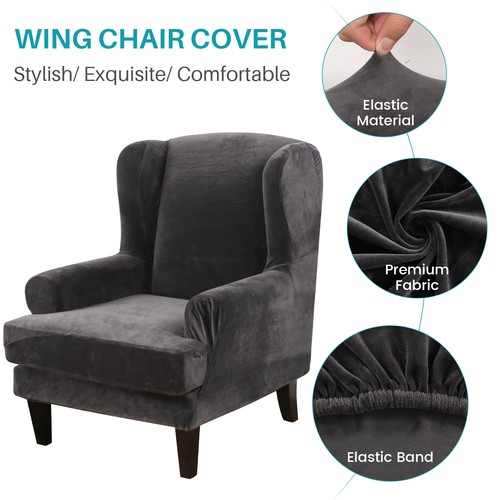2 piezas fundas elásticas para sillón wingback de terciopelo suave sofá decoración del hogar - Imagen 40 de 45