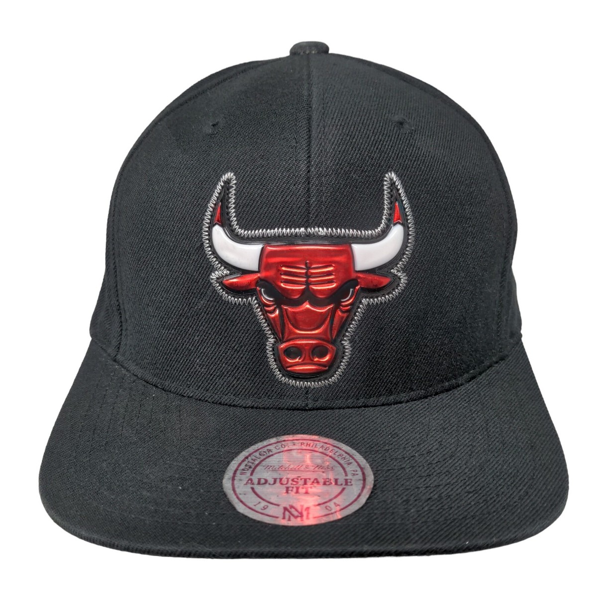 Chicago Bulls Snapback Hat Black 3D Logo Mitchell & Ness NBA