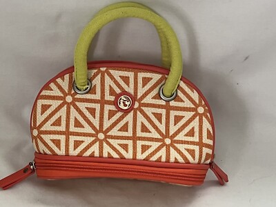 SPARTINA DAUFUSKIE Cream Orange Green LINEN PURSE DOUBLE HANDLE COSMETIC BAG