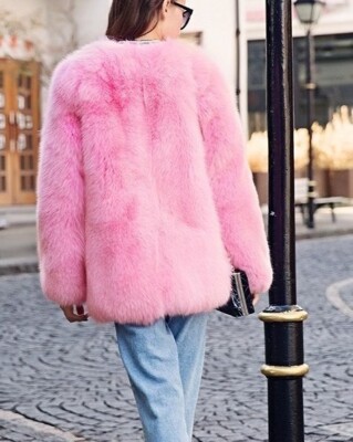 Women's Sz 6 Brand New Baby Pink Fox Fur Jacket Coat Ladies