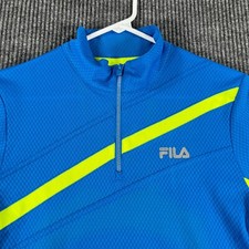 FILA Womens Shirt 1/4 Zip Pullover Medium Blue Long Sleeve Mock Neck Activewear