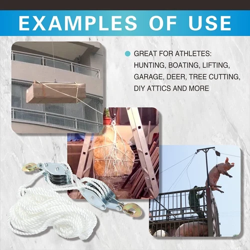 Wheel Block and Tackle System 4000LB Breaking Strength 65 Feet 3/8" Rope Hoist P - Picture 7 of 8