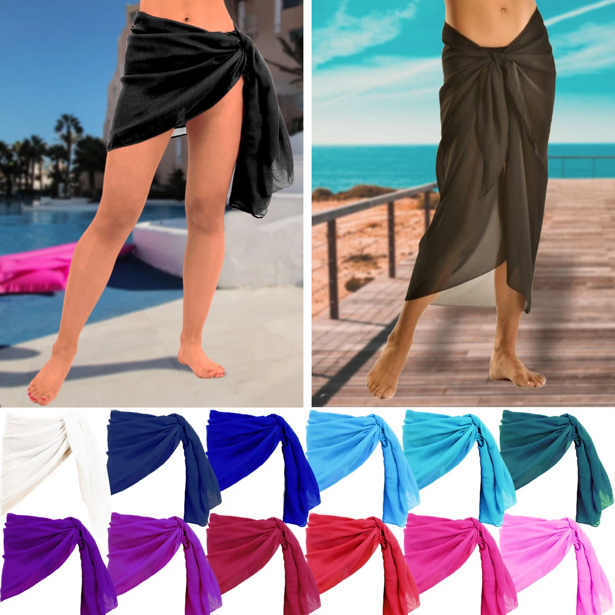 SARONG BEACH COVER UP SHEER MINI LONG SARONG SKIRT DRESS WRAP BIKINI LADIES